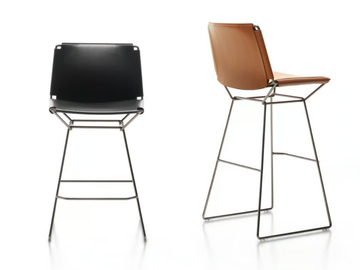 NEIL LEATHER - Sled base tanned leather stool with footrest by MDF Italia - view 3